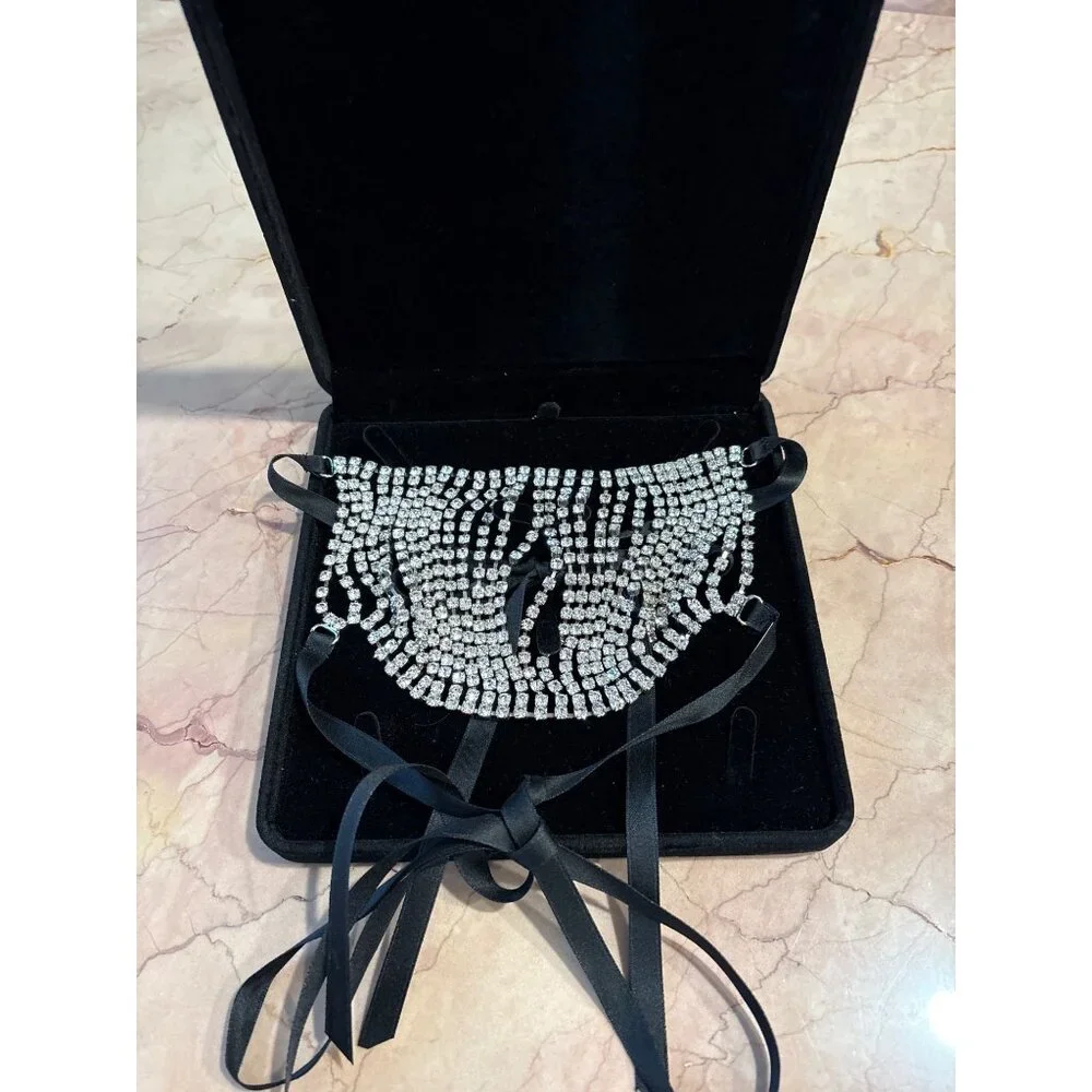 AREA Crystal Fringe Mask Accessory in Silver New Womens Costume